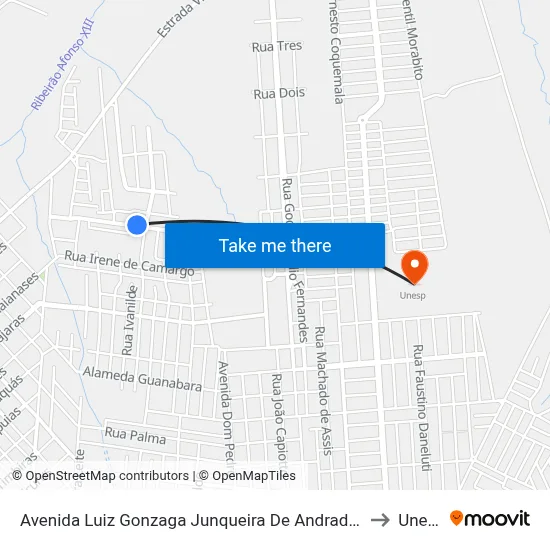 Avenida Luiz Gonzaga Junqueira De Andrade, 385 to Unesp map