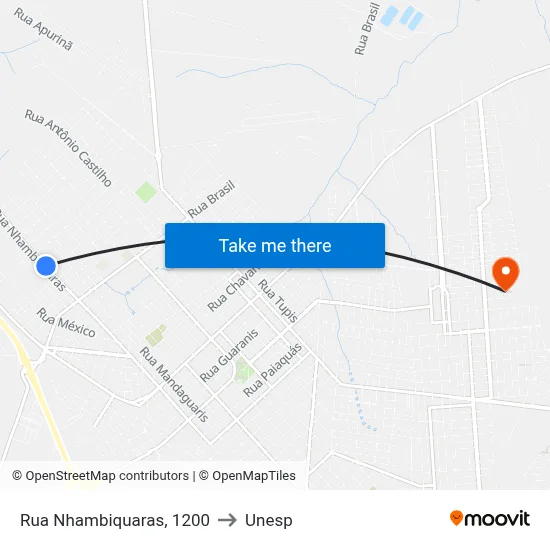Rua Nhambiquaras, 1200 to Unesp map