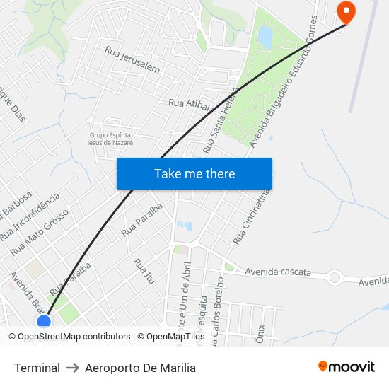 Terminal to Aeroporto De Marilia map