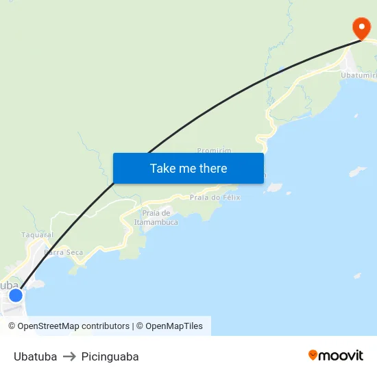 Ubatuba to Picinguaba map