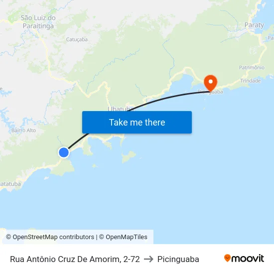 Rua Antônio Cruz De Amorim, 2-72 to Picinguaba map
