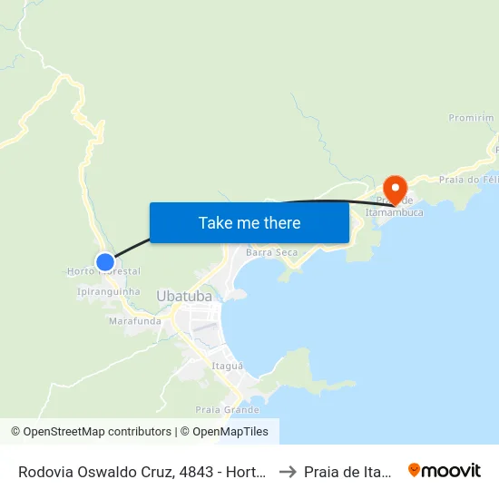 Rodovia Oswaldo Cruz, 4843 - Horto (Morro Das Moças) to Praia de Itamambuca map