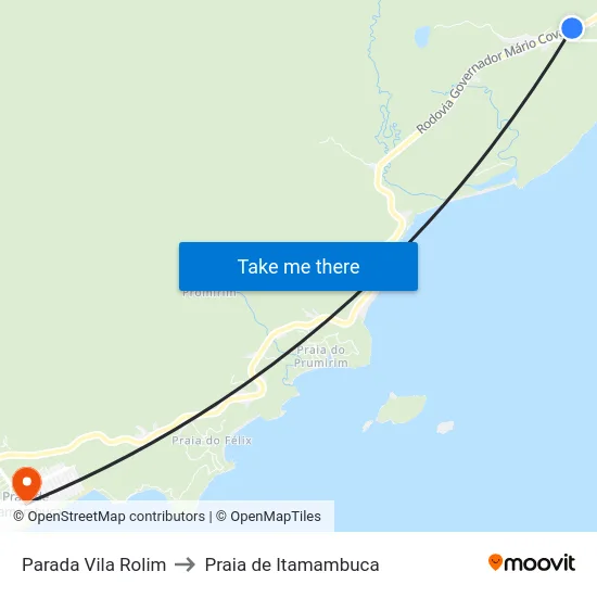 Parada Vila Rolim to Praia de Itamambuca map
