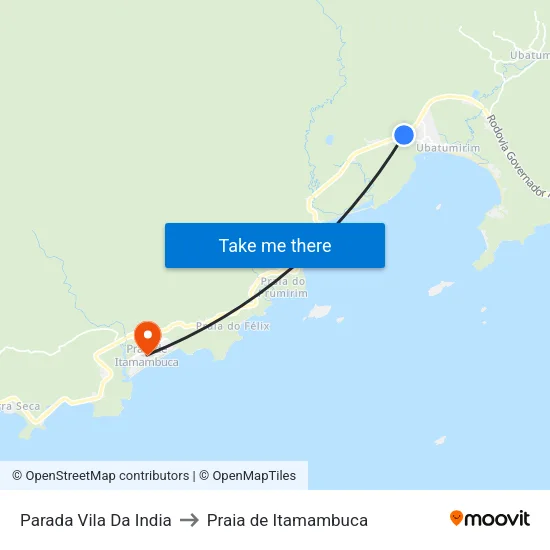 Parada Vila Da India to Praia de Itamambuca map