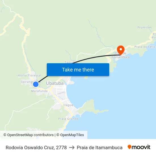 Rodovia Oswaldo Cruz, 2778 to Praia de Itamambuca map