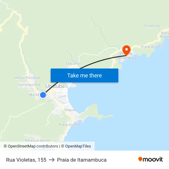 Rua Violetas, 155 to Praia de Itamambuca map