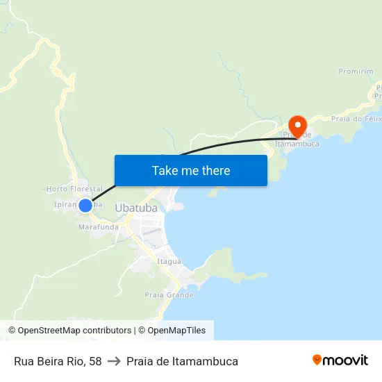 Rua Beira Rio, 58 to Praia de Itamambuca map