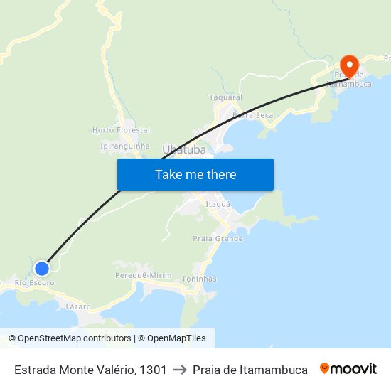 Estrada Monte Valério, 1301 to Praia de Itamambuca map