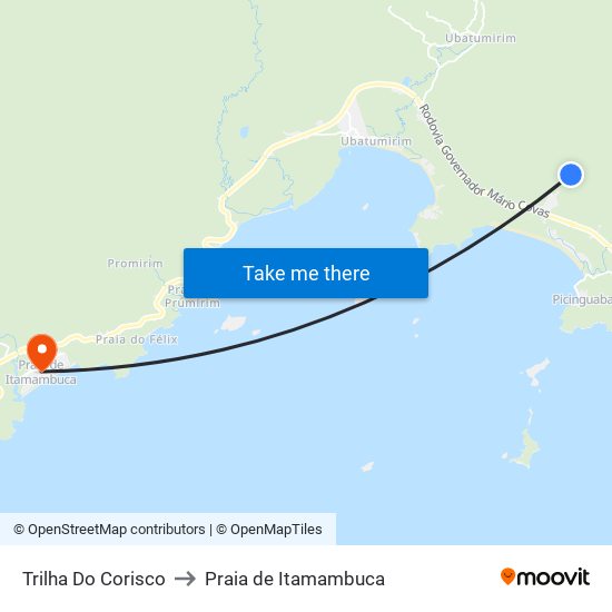 Trilha Do Corisco to Praia de Itamambuca map