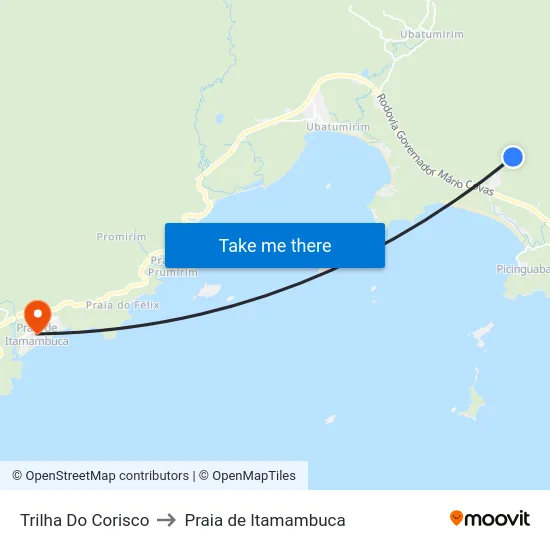 Trilha Do Corisco to Praia de Itamambuca map