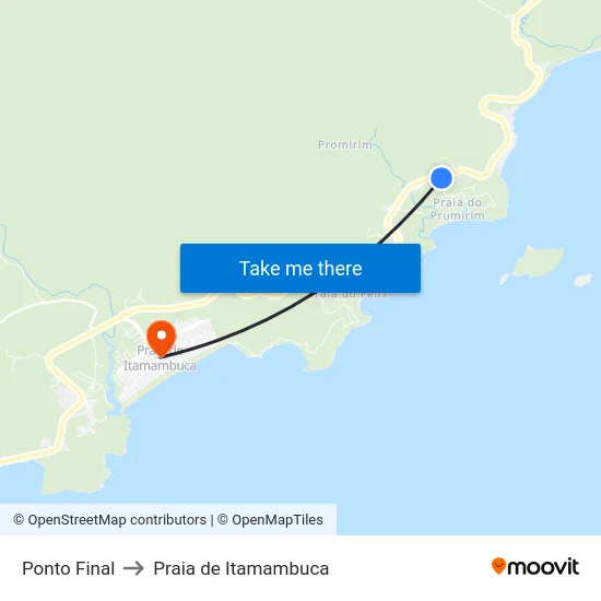 Ponto Final to Praia de Itamambuca map