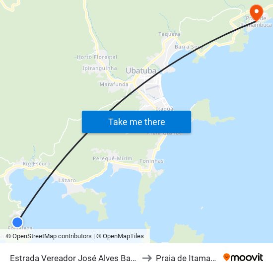 Estrada Vereador José Alves Barreto, 6451 to Praia de Itamambuca map