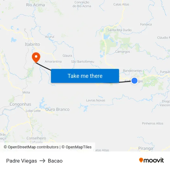 Padre Viegas to Bacao map