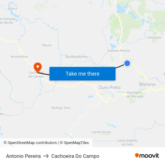 Antonio Pereira to Cachoeira Do Campo map