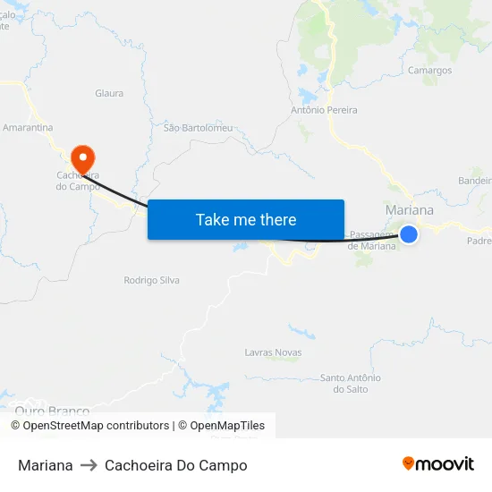 Mariana to Cachoeira Do Campo map