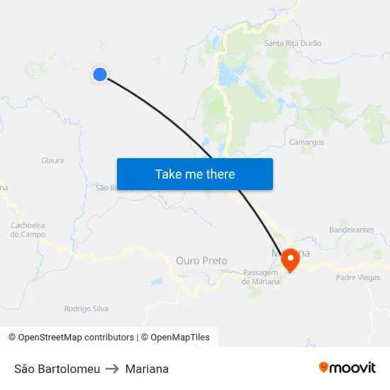São Bartolomeu to Mariana map