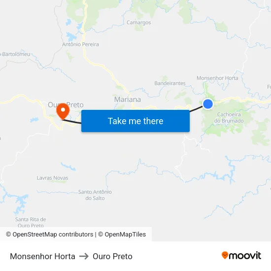 Monsenhor Horta to Ouro Preto map