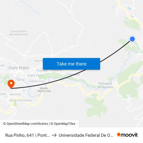 Rua Pinho, 641 | Ponto Final Das Linhas Do Rosário to Universidade Federal De Ouro Preto - Campus Morro Do Cuzeiro map