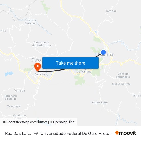 Rua Das Laranjeiras, 10 to Universidade Federal De Ouro Preto - Campus Morro Do Cuzeiro map