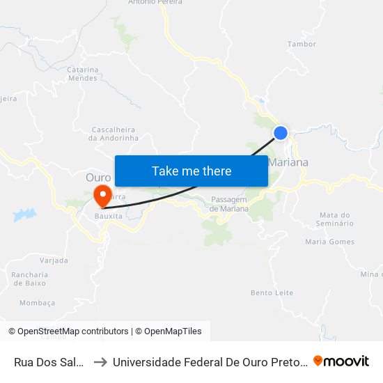 Rua Dos Salgueiros, 509 to Universidade Federal De Ouro Preto - Campus Morro Do Cuzeiro map
