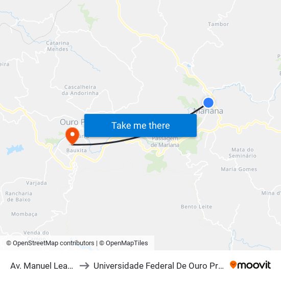 Av. Manuel Leandro Corrêa, 275 to Universidade Federal De Ouro Preto - Campus Morro Do Cuzeiro map