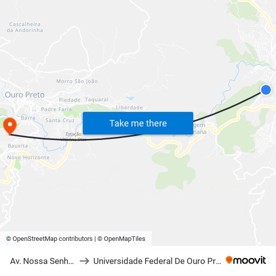 Av. Nossa Senhora Do Carmo, 53 to Universidade Federal De Ouro Preto - Campus Morro Do Cuzeiro map