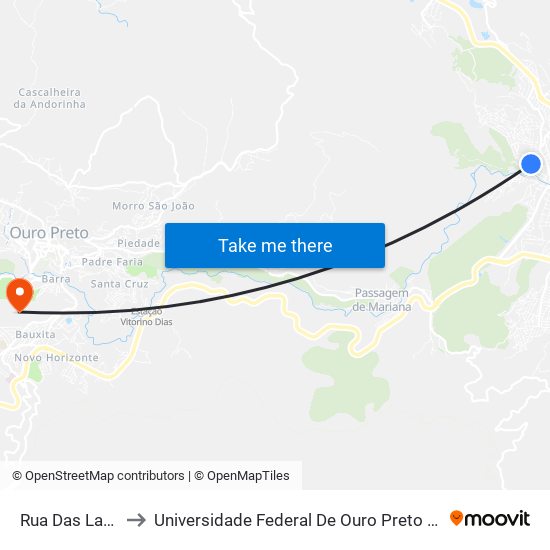 Rua Das Laranjeiras, 9 to Universidade Federal De Ouro Preto - Campus Morro Do Cuzeiro map