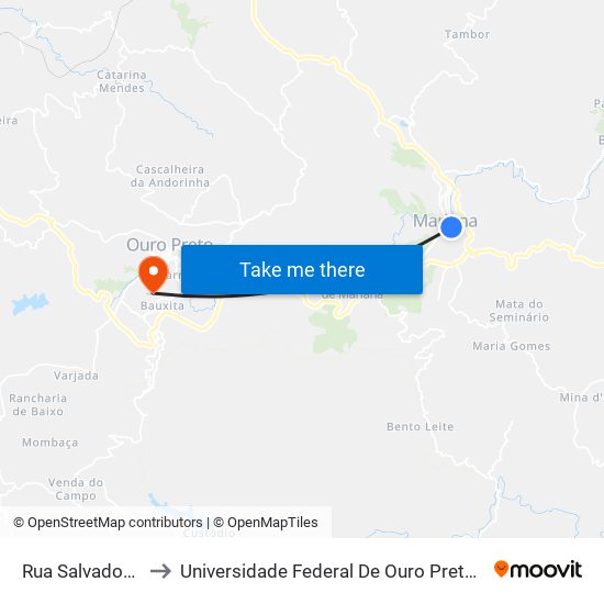 Rua Salvador Furtado, 29 to Universidade Federal De Ouro Preto - Campus Morro Do Cuzeiro map