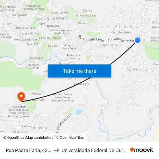 Rua Padre Faria, 425 | Capela Do Padre Faria to Universidade Federal De Ouro Preto - Campus Morro Do Cuzeiro map