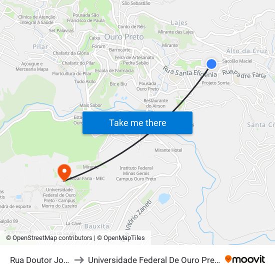 Rua Doutor João Veloso, 185 to Universidade Federal De Ouro Preto - Campus Morro Do Cuzeiro map