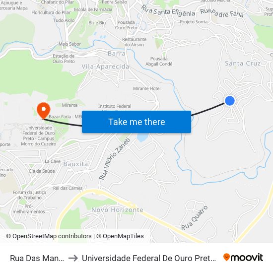 Rua Das Mangabeiras, 44 to Universidade Federal De Ouro Preto - Campus Morro Do Cuzeiro map