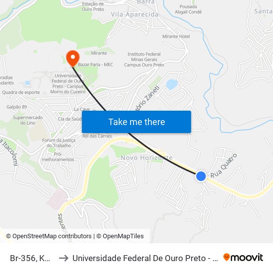 Br-356, Km 99,2 Sul to Universidade Federal De Ouro Preto - Campus Morro Do Cuzeiro map