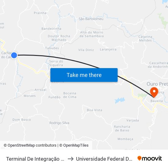 Terminal De Integração De Passageiros De Cachoeira Do Campo to Universidade Federal De Ouro Preto - Campus Morro Do Cuzeiro map