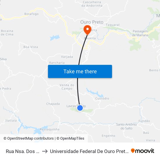 Rua Nsa. Dos Prazeres, 485 to Universidade Federal De Ouro Preto - Campus Morro Do Cuzeiro map