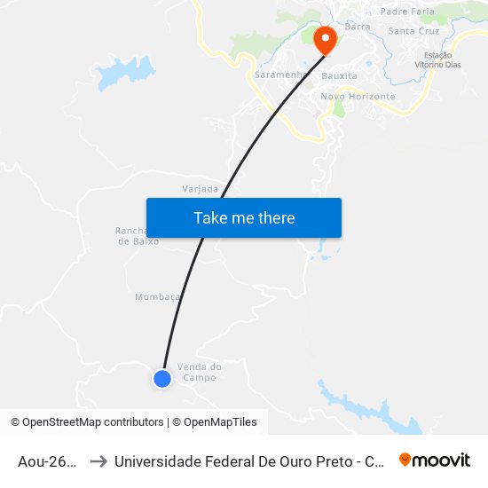 Aou-260 Oeste to Universidade Federal De Ouro Preto - Campus Morro Do Cuzeiro map