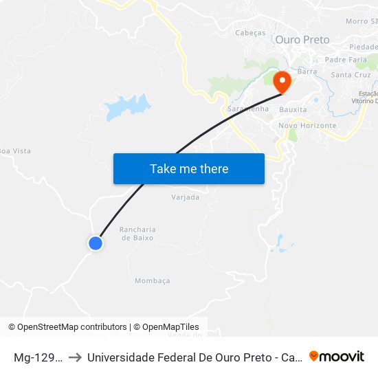 Mg-129, Norte to Universidade Federal De Ouro Preto - Campus Morro Do Cuzeiro map