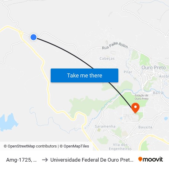 Amg-1725, Km 0,3 Oeste to Universidade Federal De Ouro Preto - Campus Morro Do Cuzeiro map