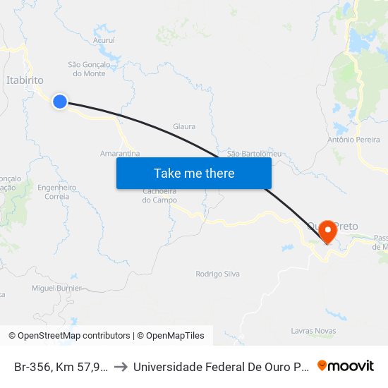 Br-356, Km 57,9 Norte | Jeca Tatu to Universidade Federal De Ouro Preto - Campus Morro Do Cuzeiro map