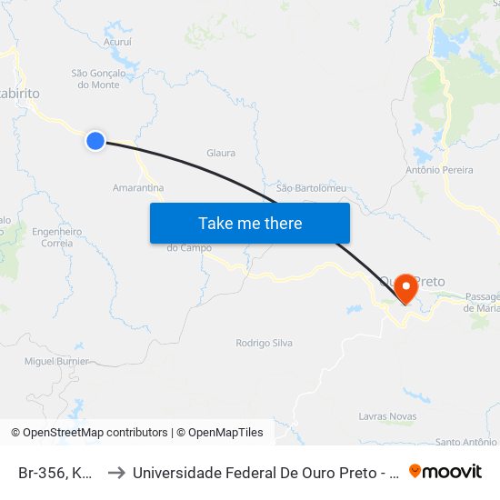 Br-356, Km 61,1 Sul to Universidade Federal De Ouro Preto - Campus Morro Do Cuzeiro map