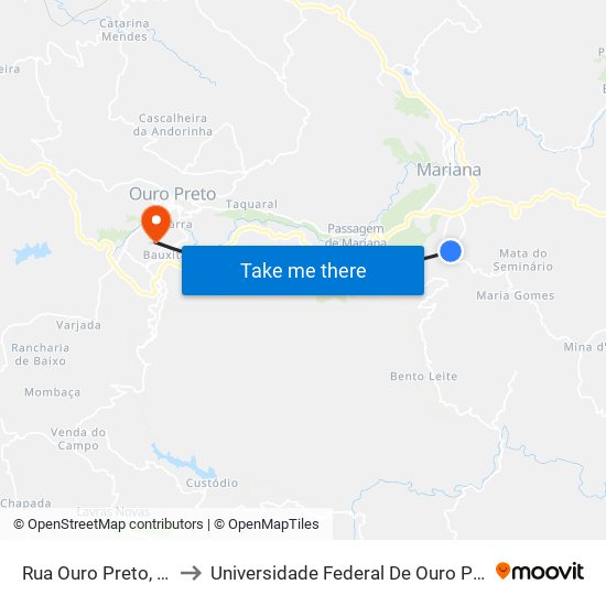 Rua Ouro Preto, 290 | Bar Da Neide to Universidade Federal De Ouro Preto - Campus Morro Do Cuzeiro map