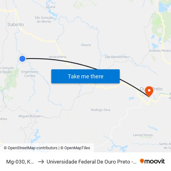 Mg-030, Km 78,9 Sul to Universidade Federal De Ouro Preto - Campus Morro Do Cuzeiro map
