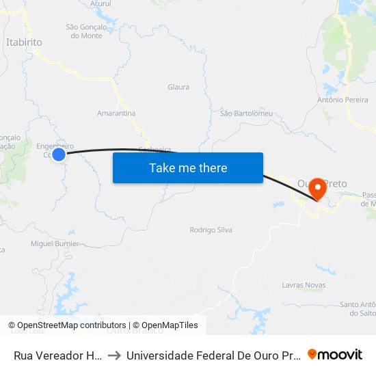 Rua Vereador Hélio Ferreira, 170 to Universidade Federal De Ouro Preto - Campus Morro Do Cuzeiro map