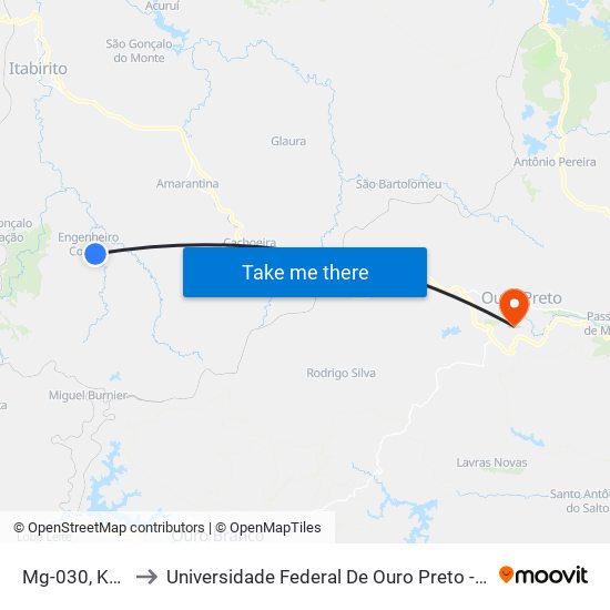 Mg-030, Km 84,7 Sul to Universidade Federal De Ouro Preto - Campus Morro Do Cuzeiro map
