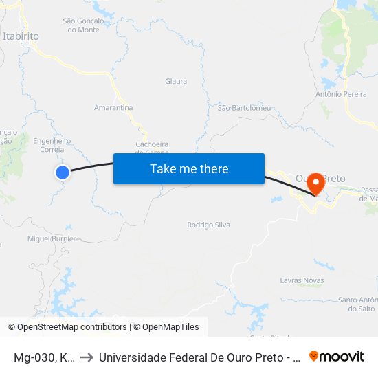 Mg-030, Km 88 Sul to Universidade Federal De Ouro Preto - Campus Morro Do Cuzeiro map