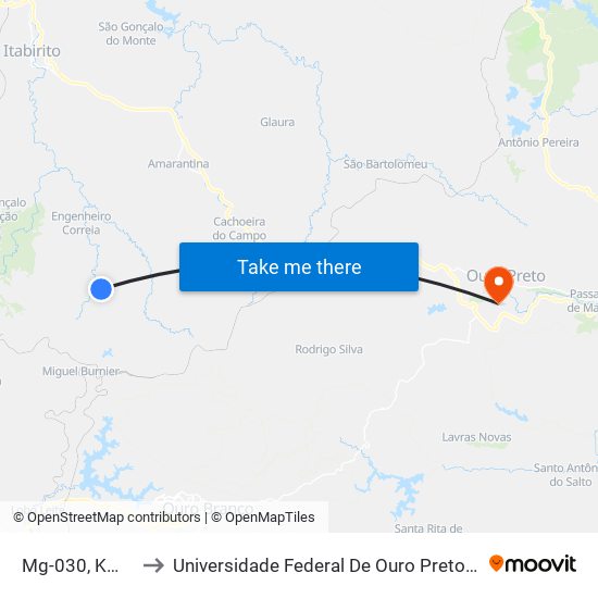 Mg-030, Km 90,2 Norte to Universidade Federal De Ouro Preto - Campus Morro Do Cuzeiro map