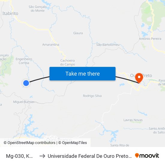 Mg-030, Km 91,7 Norte to Universidade Federal De Ouro Preto - Campus Morro Do Cuzeiro map