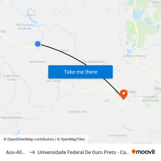 Aou-407 Norte to Universidade Federal De Ouro Preto - Campus Morro Do Cuzeiro map