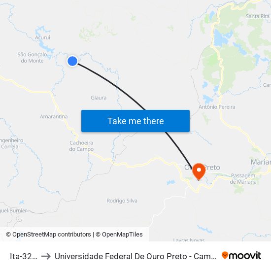 Ita-320 Sul to Universidade Federal De Ouro Preto - Campus Morro Do Cuzeiro map