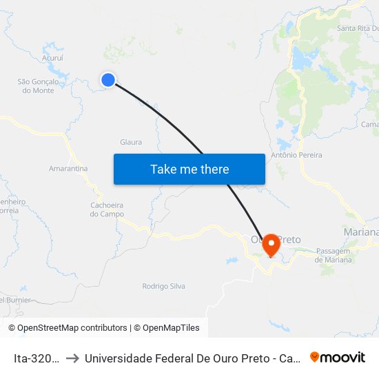 Ita-320 Norte to Universidade Federal De Ouro Preto - Campus Morro Do Cuzeiro map