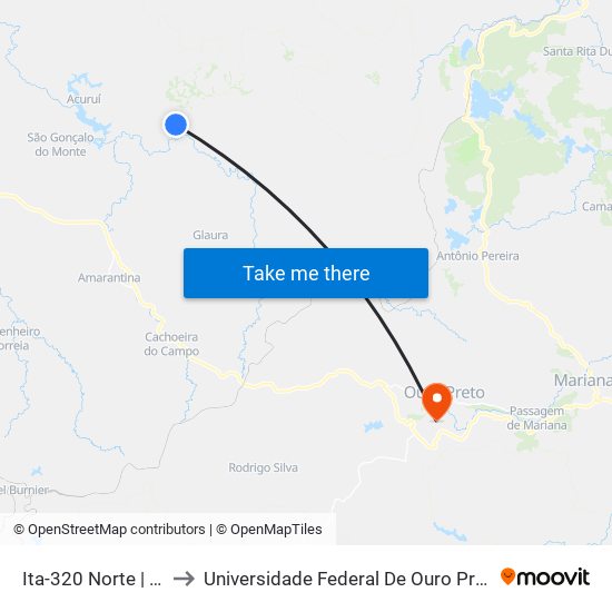 Ita-320 Norte | Ponte Ana De Sá to Universidade Federal De Ouro Preto - Campus Morro Do Cuzeiro map